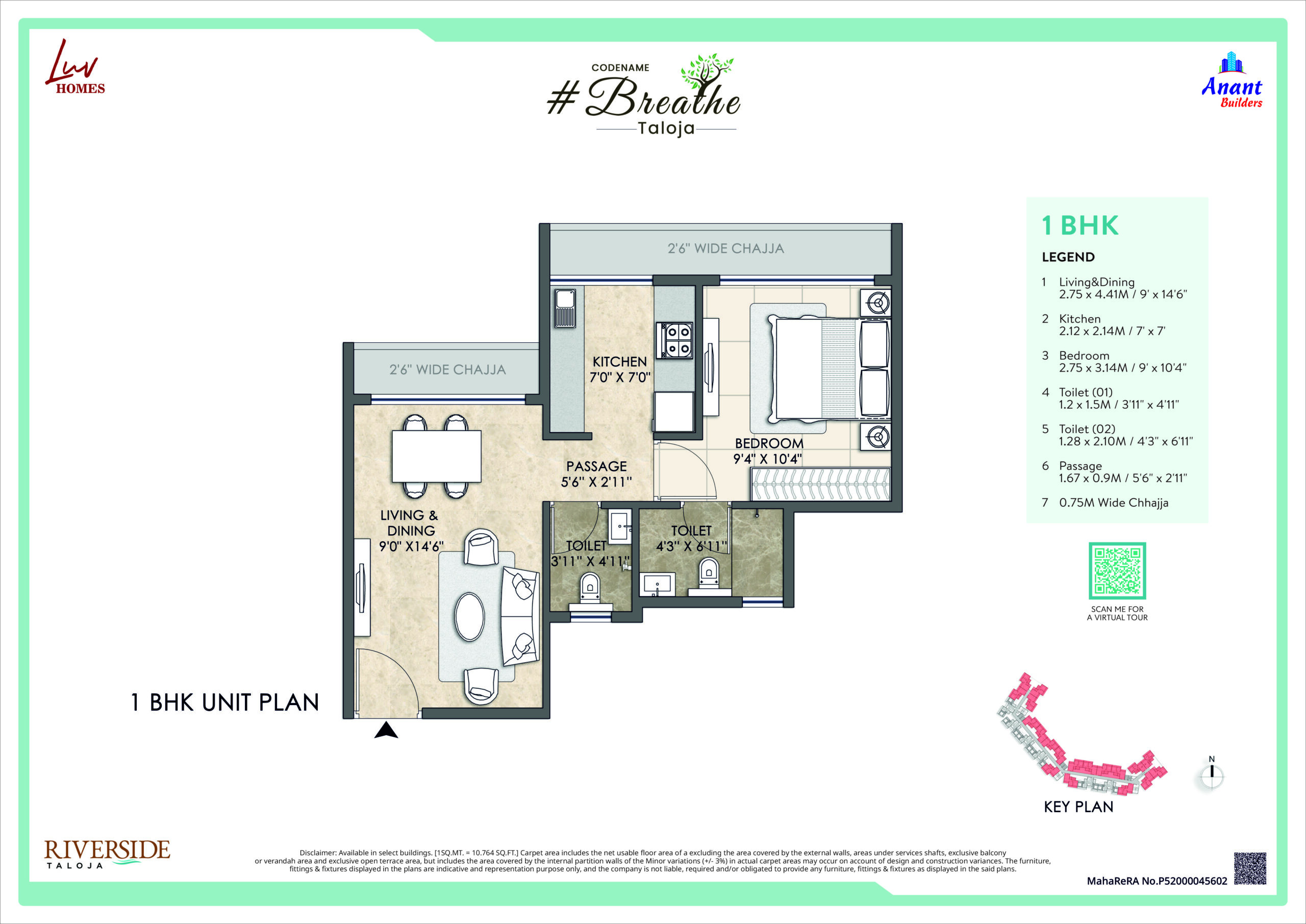 Buy 1BHK Flat Riverside Taloja see the 1 BHK Floor Plan